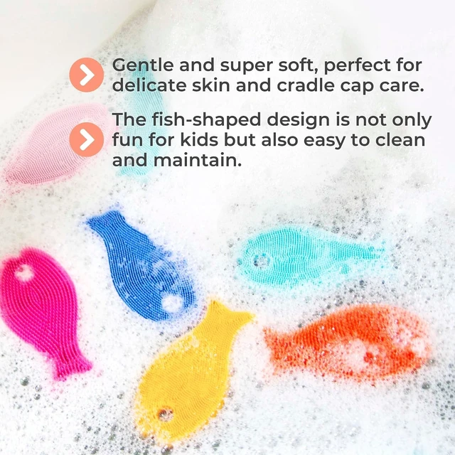 Alt view image 4 of 7 - Quick-Dry Food-Grade Material, Toddlers & Adults - Double-Sided Fish Design for Gentle Face and Body Exfoliation, Smart Silicone Bath Scrubber for Infants