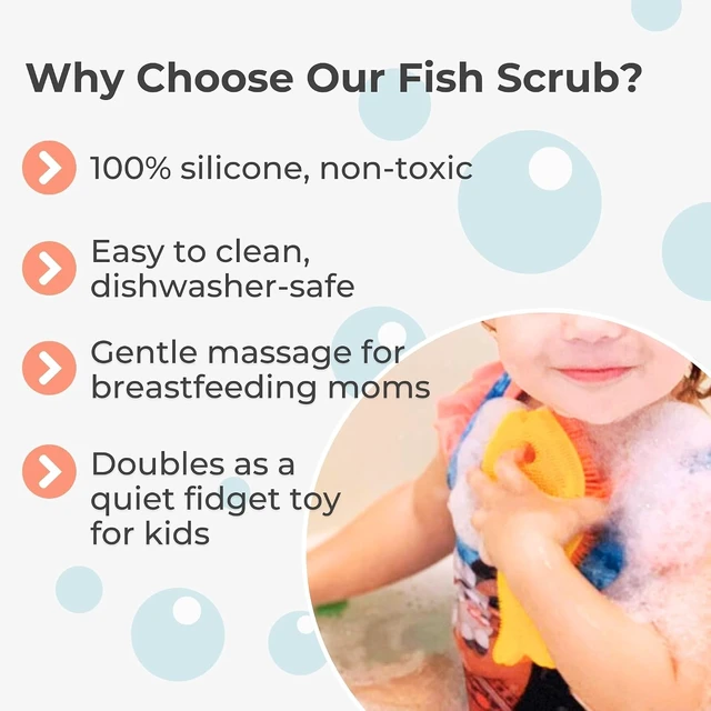 Alt view image 6 of 7 - Quick-Dry Food-Grade Material, Toddlers & Adults - Double-Sided Fish Design for Gentle Face and Body Exfoliation, Smart Silicone Bath Scrubber for Infants