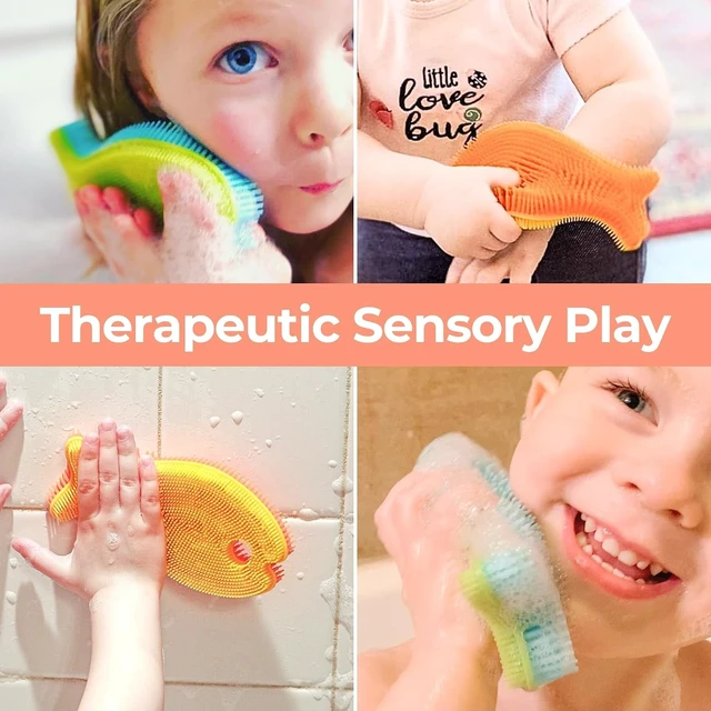 Alt view image 7 of 7 - Quick-Dry Food-Grade Material, Toddlers & Adults - Double-Sided Fish Design for Gentle Face and Body Exfoliation, Smart Silicone Bath Scrubber for Infants