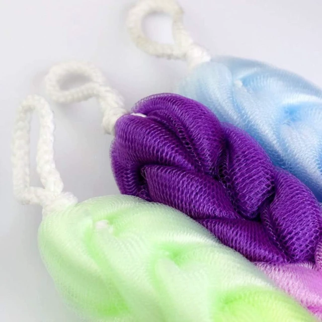 Alt view image 3 of 7 - Long Stretch Mesh Bath Pouf with Rope Handles - Gentle Body Scrubber for Exfoliating Dead Skin and Cleaning Pores