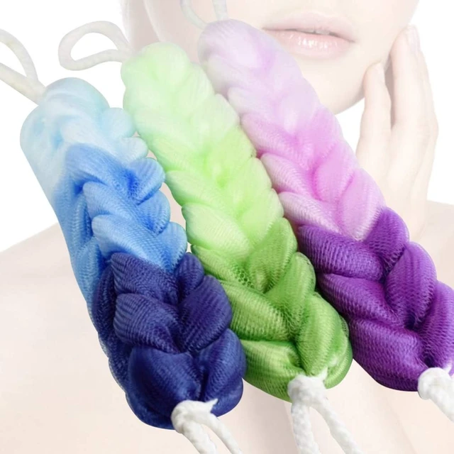 Alt view image 4 of 7 - Long Stretch Mesh Bath Pouf with Rope Handles - Gentle Body Scrubber for Exfoliating Dead Skin and Cleaning Pores