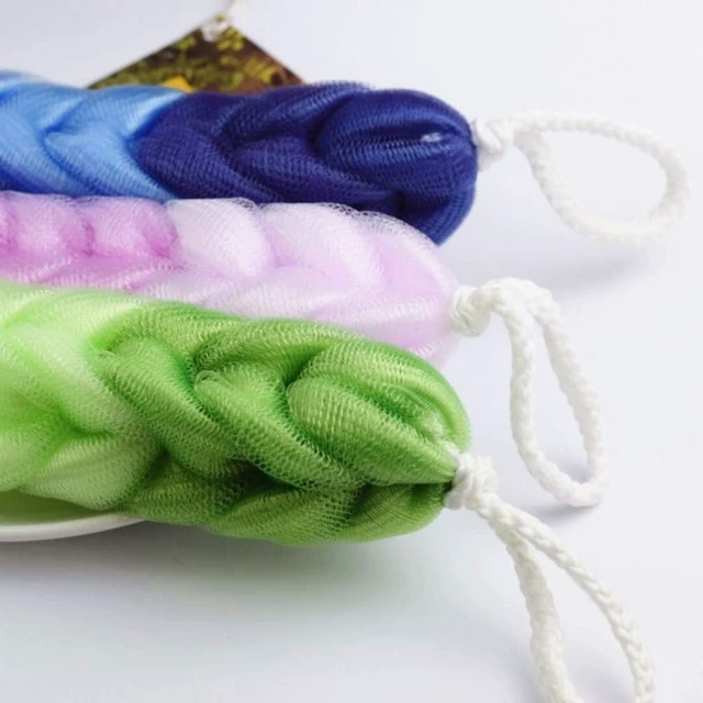 Alt view image 5 of 7 - Long Stretch Mesh Bath Pouf with Rope Handles - Gentle Body Scrubber for Exfoliating Dead Skin and Cleaning Pores