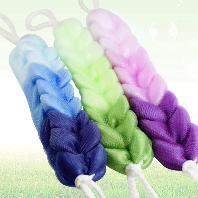 Alt view image 6 of 7 - Long Stretch Mesh Bath Pouf with Rope Handles - Gentle Body Scrubber for Exfoliating Dead Skin and Cleaning Pores
