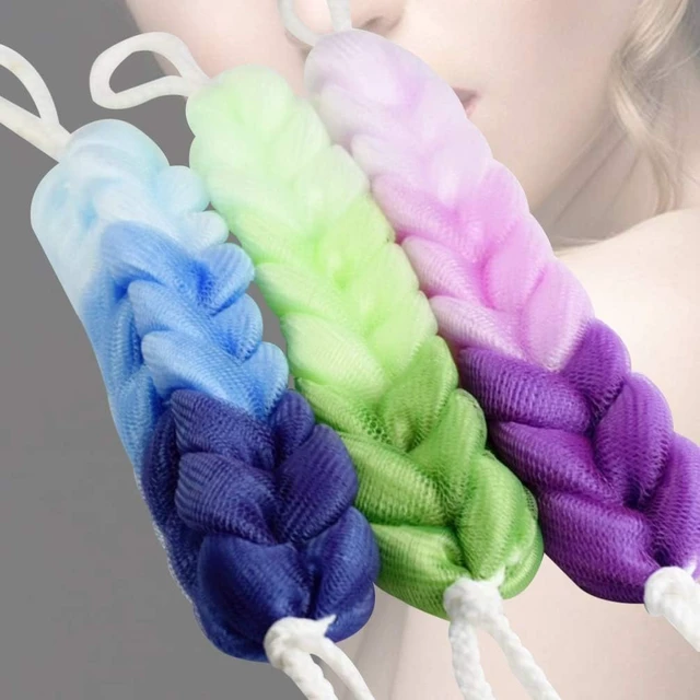 Alt view image 7 of 7 - Long Stretch Mesh Bath Pouf with Rope Handles - Gentle Body Scrubber for Exfoliating Dead Skin and Cleaning Pores