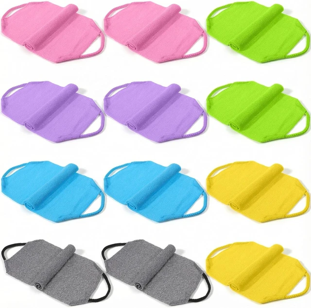 Alt view image 2 of 7 - Exfoliating Back Scrubber with Handles Nylon Body Wash Loofah Stretchable Pull Strap Deep Cleaning Massager for Women Men