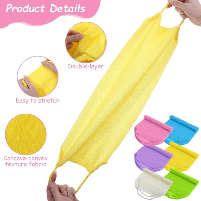 Alt view image 4 of 7 - Exfoliating Back Scrubber with Handles Nylon Body Wash Loofah Stretchable Pull Strap Deep Cleaning Massager for Women Men