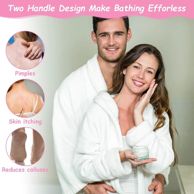 Alt view image 7 of 7 - Exfoliating Back Scrubber with Handles Nylon Body Wash Loofah Stretchable Pull Strap Deep Cleaning Massager for Women Men