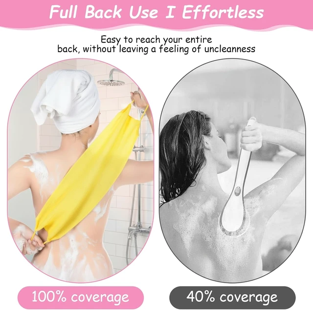 Alt view image 6 of 7 - Exfoliating Back Scrubber with Handles Nylon Body Wash Loofah Stretchable Pull Strap Deep Cleaning Massager for Women Men