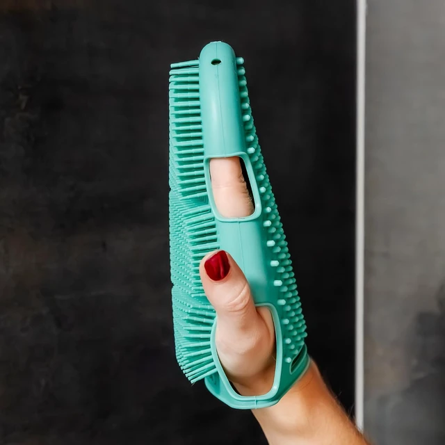 Alt view image 5 of 7 - Back & Sensitive Skin - Durable Loofah Alternative, Silicone Body Scrubber Glove with Shower Hooks - Gentle Exfoliator for Face