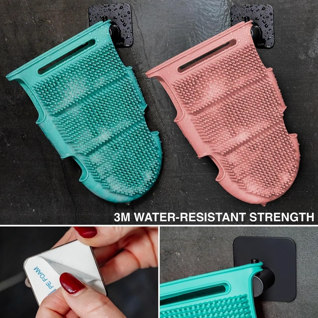Alt view image 7 of 7 - Back & Sensitive Skin - Durable Loofah Alternative, Silicone Body Scrubber Glove with Shower Hooks - Gentle Exfoliator for Face