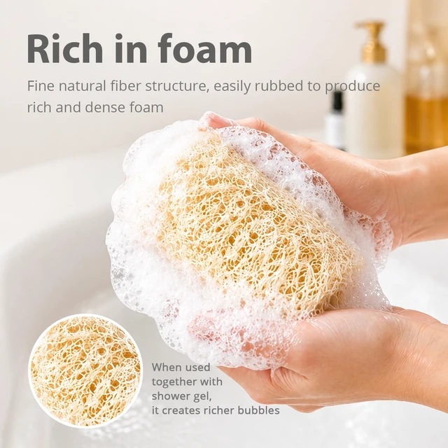 Alt view image 4 of 7 - Dead Skin Removal Loofah for Shower and Kitchen Use, Eco-Friendly Plant Fiber Bath Sponge with Hanging Rope, Pure Natural Dried Luffa Body Exfoliator