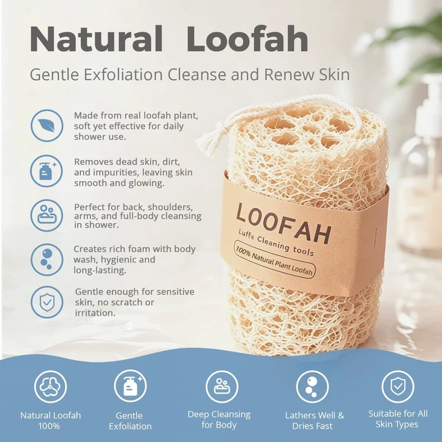Alt view image 2 of 7 - Dead Skin Removal Loofah for Shower and Kitchen Use, Eco-Friendly Plant Fiber Bath Sponge with Hanging Rope, Pure Natural Dried Luffa Body Exfoliator