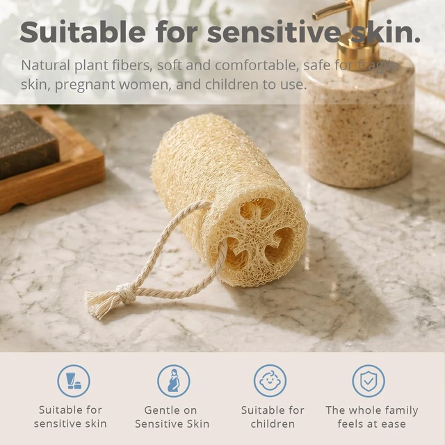 Alt view image 5 of 7 - Dead Skin Removal Loofah for Shower and Kitchen Use, Eco-Friendly Plant Fiber Bath Sponge with Hanging Rope, Pure Natural Dried Luffa Body Exfoliator