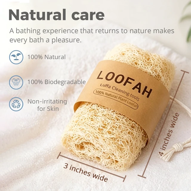 Alt view image 6 of 7 - Dead Skin Removal Loofah for Shower and Kitchen Use, Eco-Friendly Plant Fiber Bath Sponge with Hanging Rope, Pure Natural Dried Luffa Body Exfoliator