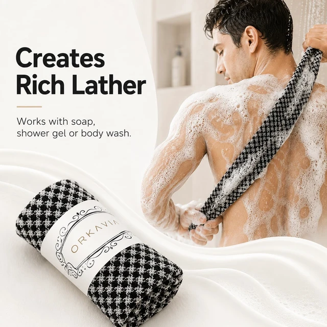 Alt view image 3 of 7 - Loofah Bath Towel for Women, Long Back Cleaning Cloth for Deep Cleansing, Exfoliating Shower Washcloth Towel, African Net Sponge Body Scrubber