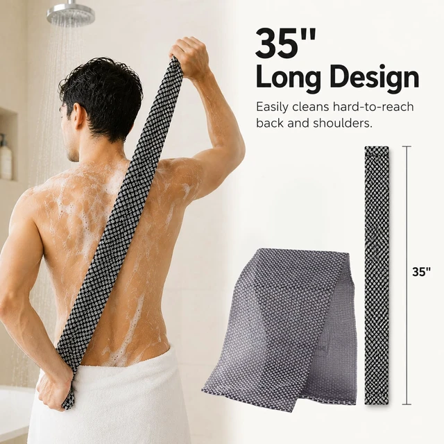 Alt view image 4 of 7 - Loofah Bath Towel for Women, Long Back Cleaning Cloth for Deep Cleansing, Exfoliating Shower Washcloth Towel, African Net Sponge Body Scrubber