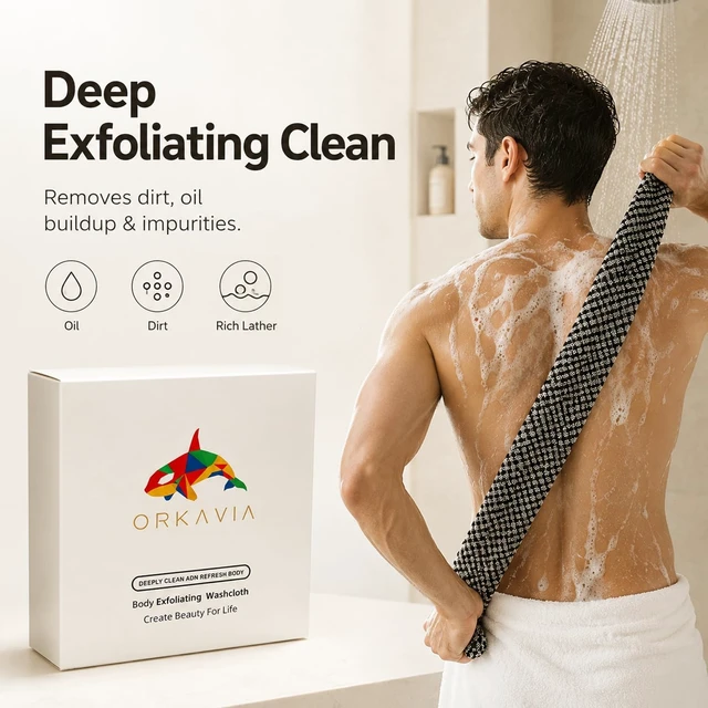 Alt view image 2 of 7 - Loofah Bath Towel for Women, Long Back Cleaning Cloth for Deep Cleansing, Exfoliating Shower Washcloth Towel, African Net Sponge Body Scrubber