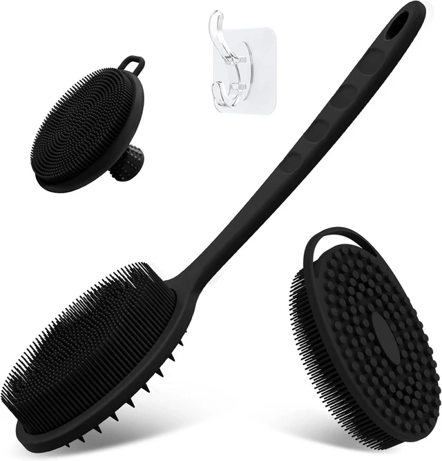 Main image of Body & Back with Dual-Sided Brush Heads and Non-Slip Handles, 3-Piece Silicone Exfoliating Scrubber Set for Face