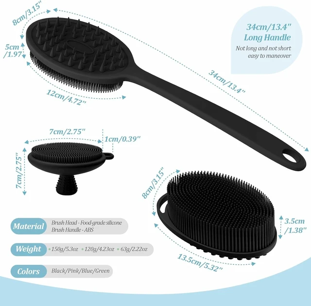 Alt view image 2 of 7 - Body & Back with Dual-Sided Brush Heads and Non-Slip Handles, 3-Piece Silicone Exfoliating Scrubber Set for Face