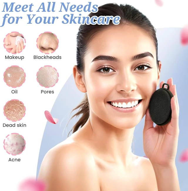Alt view image 7 of 7 - Body & Back with Dual-Sided Brush Heads and Non-Slip Handles, 3-Piece Silicone Exfoliating Scrubber Set for Face