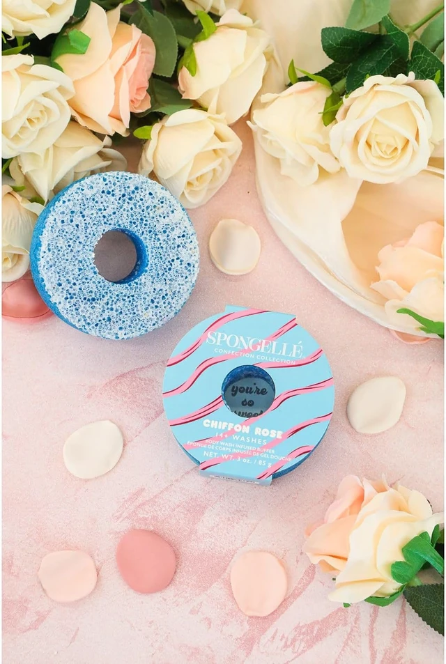 Alt view image 3 of 5 - Vegan Cruelty-Free Shower Loofah for Women, Spongellé Rose Confection Body Buffer | Integrated Body Wash & Scrubber