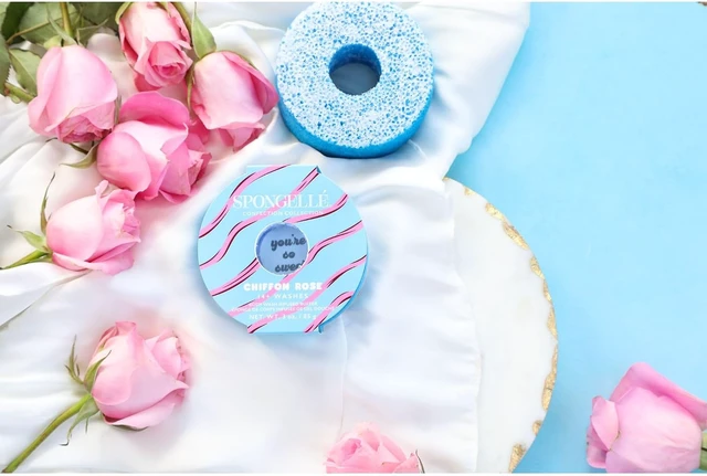 Alt view image 4 of 5 - Vegan Cruelty-Free Shower Loofah for Women, Spongellé Rose Confection Body Buffer | Integrated Body Wash & Scrubber