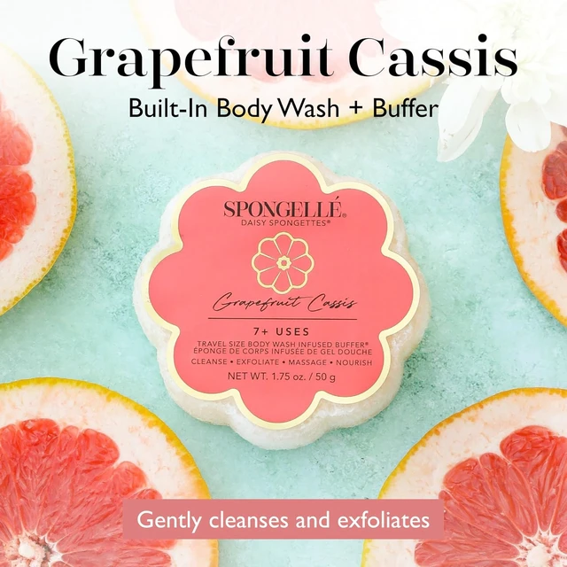 Alt view image 2 of 7 - Travel Essentials, Shower Loofah Sponge for Women, Spongellé Grapefruit Cassis Daisy Spongette Bath Sponge | Built-in Body Wash & Body Scrubber