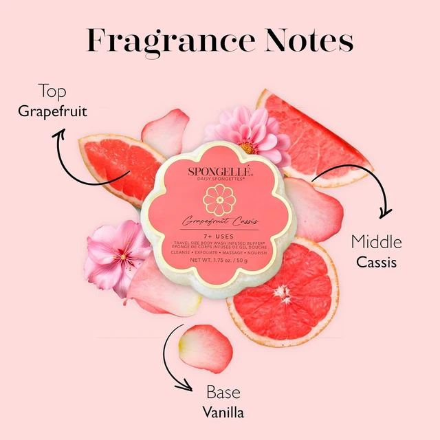 Alt view image 3 of 7 - Travel Essentials, Shower Loofah Sponge for Women, Spongellé Grapefruit Cassis Daisy Spongette Bath Sponge | Built-in Body Wash & Body Scrubber