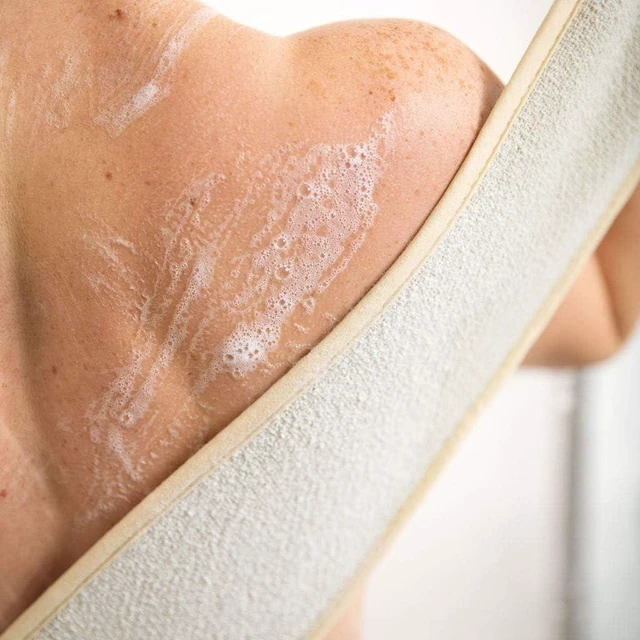 Alt view image 2 of 7 - Toem® Double-Sided Exfoliating Back Scrubber Strap with Handle for Shower Bathing