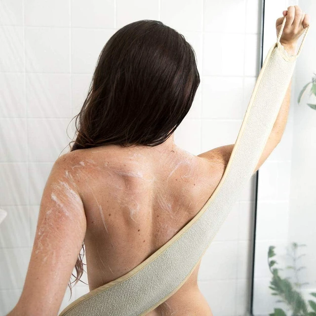 Alt view image 4 of 7 - Toem® Double-Sided Exfoliating Back Scrubber Strap with Handle for Shower Bathing
