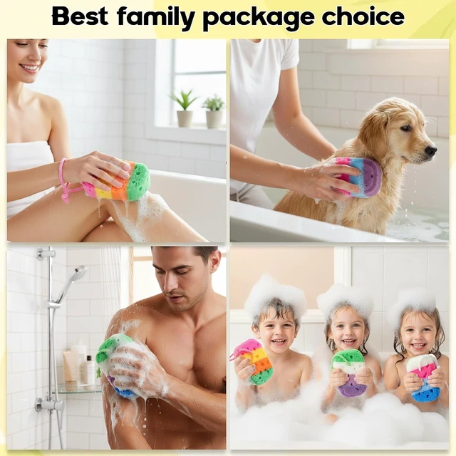 Alt view image 7 of 7 - Gentle Shower Scrubber with Rich Lather, Exfoliating Bath Sponge Set - Soft Reusable Body Loofahs for Women