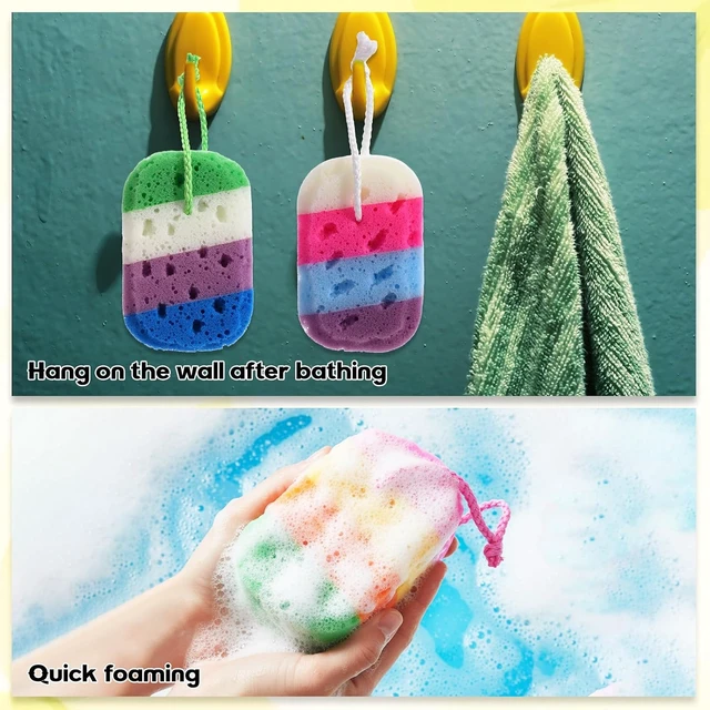 Alt view image 6 of 7 - Gentle Shower Scrubber with Rich Lather, Exfoliating Bath Sponge Set - Soft Reusable Body Loofahs for Women