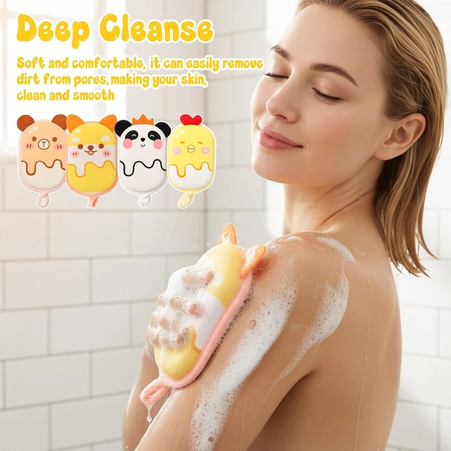 Alt view image 3 of 7 - Baby & Women - Soft Absorbent Exfoliating Body Scrubber for Shower Washing, Cute Cartoon Mesh Bath Loofah Sponge Set for Kids