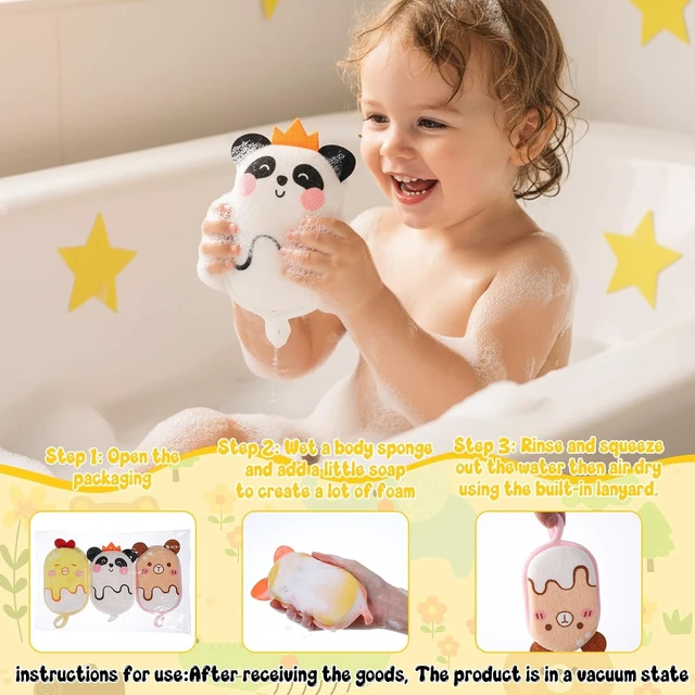 Alt view image 5 of 7 - Baby & Women - Soft Absorbent Exfoliating Body Scrubber for Shower Washing, Cute Cartoon Mesh Bath Loofah Sponge Set for Kids