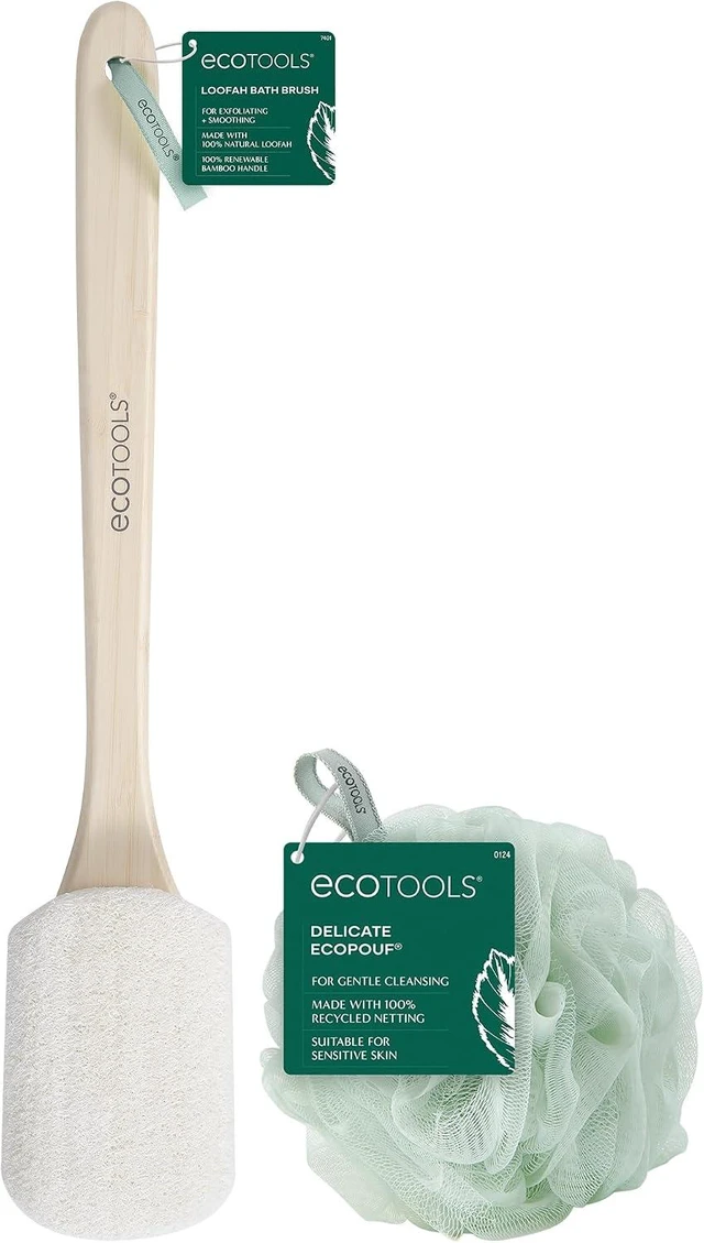 Main image of Exfoliating Shower Set, Loofah Bath Brush & Green Delicate EcoPouf