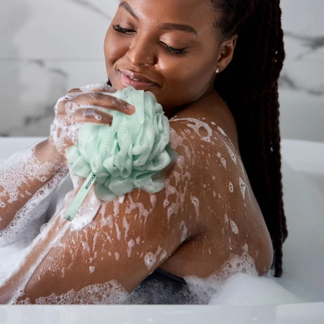 Alt view image 3 of 7 - Exfoliating Shower Set, Loofah Bath Brush & Green Delicate EcoPouf
