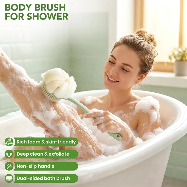 Alt view image 4 of 7 - Long Handle Shower Back Scrubber Loofah Body Brush