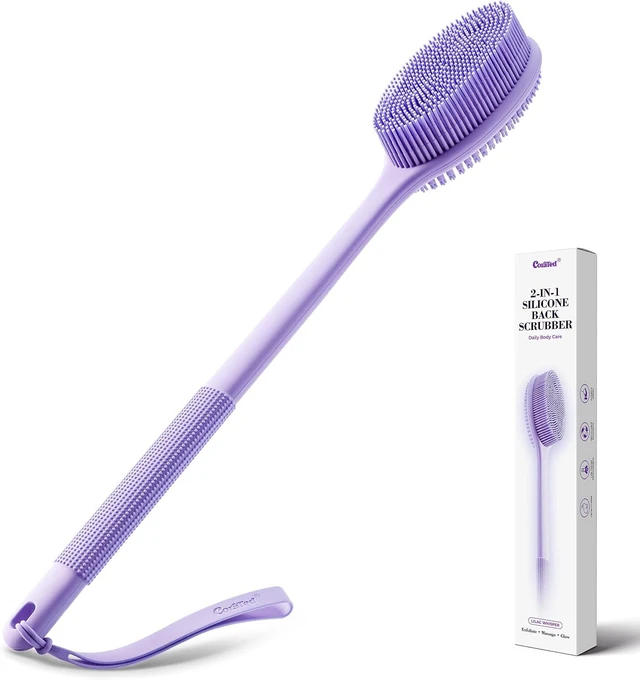 Main image of Dual-Function Silicone Shower Body Scrubber with Handle