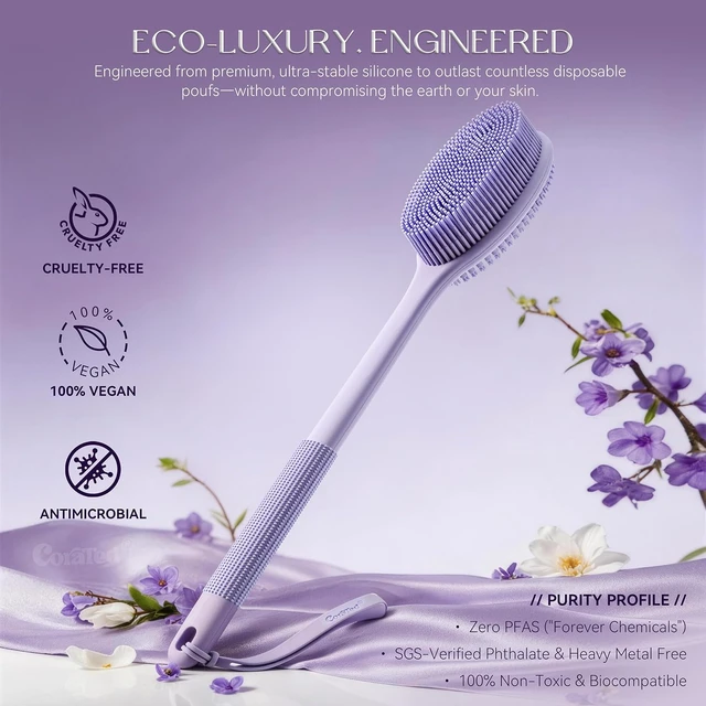 Alt view image 2 of 7 - Dual-Function Silicone Shower Body Scrubber with Handle
