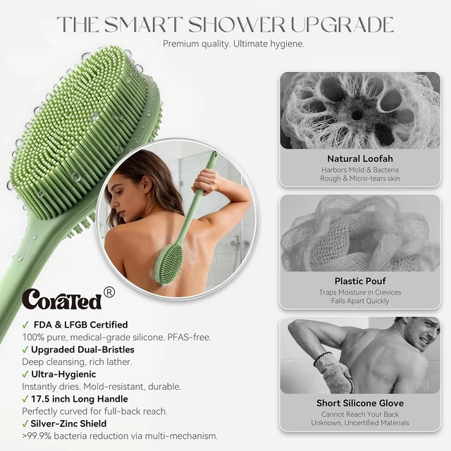 Alt view image 3 of 7 - Dual-Function Silicone Shower Body Scrubber with Handle