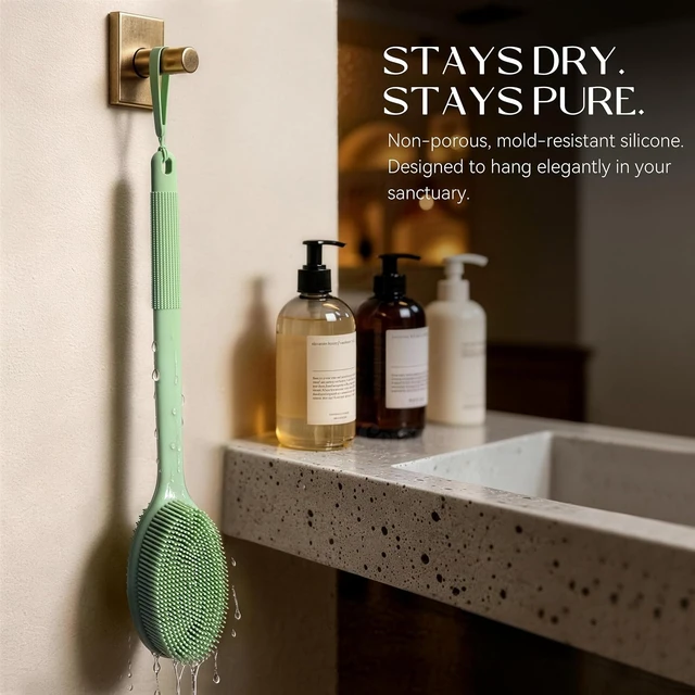 Alt view image 7 of 7 - Dual-Function Silicone Shower Body Scrubber with Handle