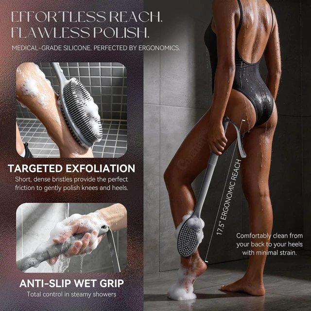 Alt view image 5 of 7 - Dual-Function Silicone Shower Body Scrubber with Handle