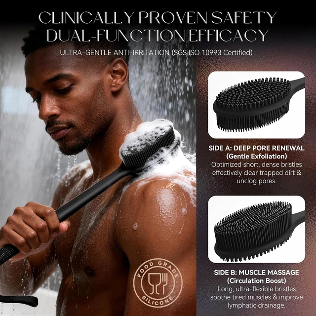 Alt view image 4 of 7 - Dual-Function Silicone Shower Body Scrubber with Handle