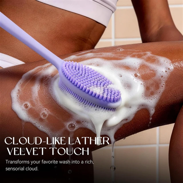 Alt view image 6 of 7 - Dual-Function Silicone Shower Body Scrubber with Handle