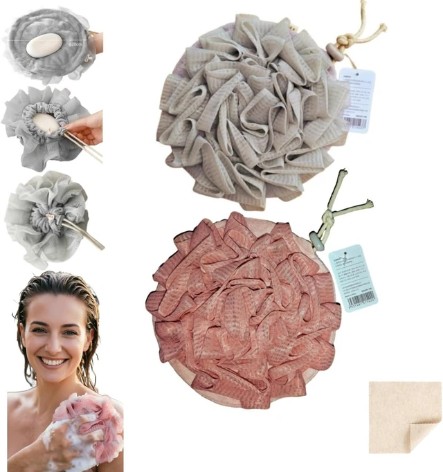 Main image of Includes Bonus Kitchen Sponge, Exfoliating Mesh Shower Pouf for Smooth Skin, Dual-Function Loofah and Washcloth Set with Soap Holder
