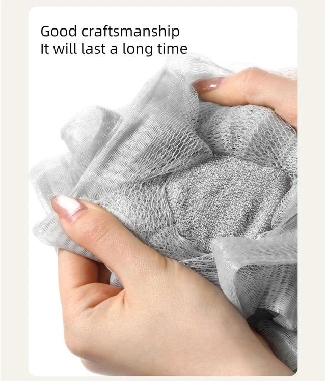 Alt view image 4 of 6 - Includes Bonus Kitchen Sponge, Exfoliating Mesh Shower Pouf for Smooth Skin, Dual-Function Loofah and Washcloth Set with Soap Holder