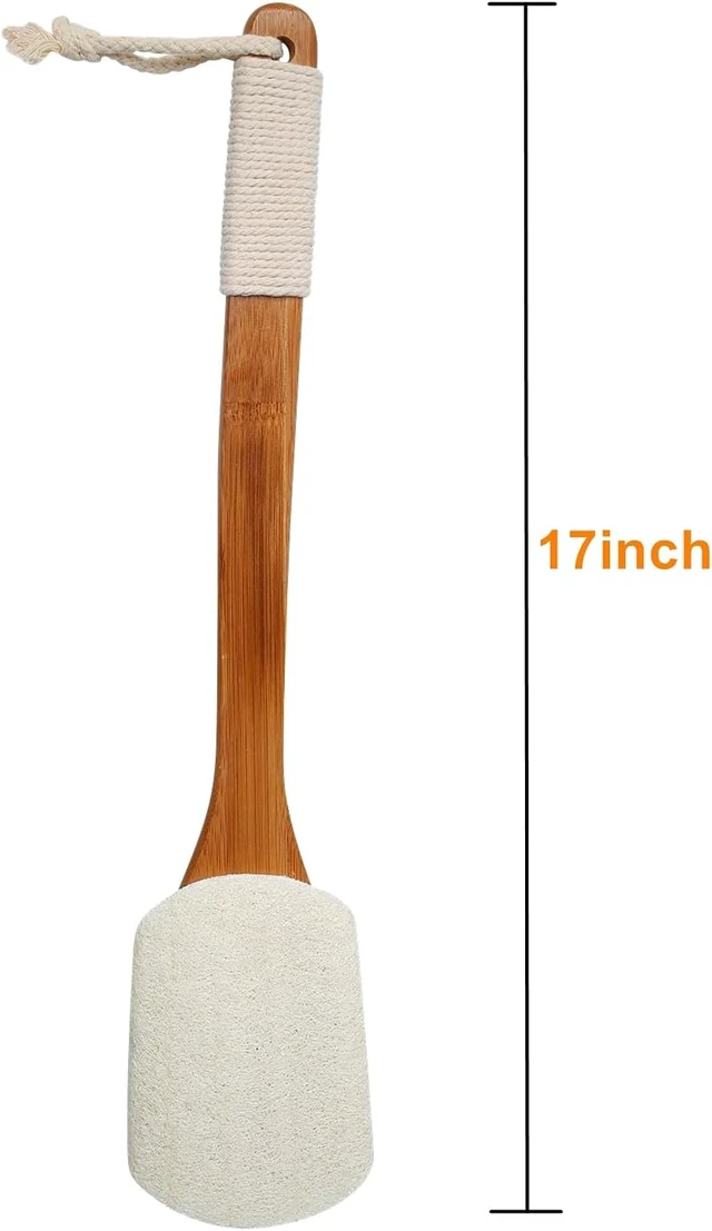 Alt view image 2 of 6 - Pure Natural Body Scrub Loofah with Extended Wooden Grip