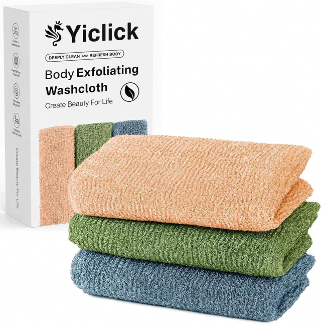 Main image of Loofah Sponge Wash Cloths for Women Men, Exfoliating Body Scrubber Towels Set - Japanese Korean Style Back Scrubbers for Shower Bath