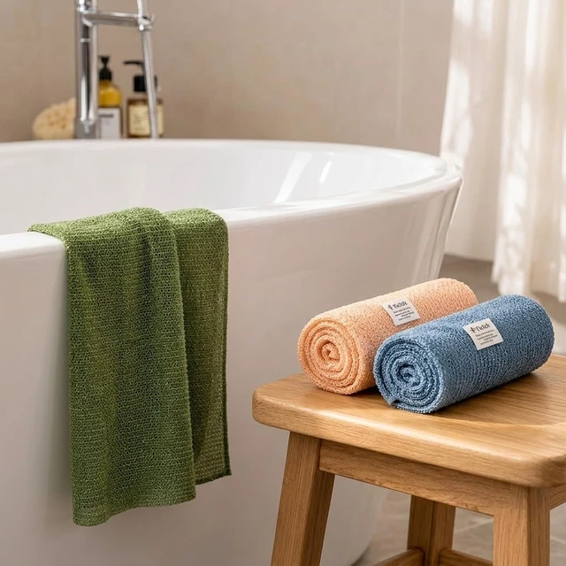 Alt view image 3 of 7 - Loofah Sponge Wash Cloths for Women Men, Exfoliating Body Scrubber Towels Set - Japanese Korean Style Back Scrubbers for Shower Bath