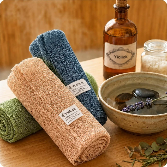 Alt view image 5 of 7 - Loofah Sponge Wash Cloths for Women Men, Exfoliating Body Scrubber Towels Set - Japanese Korean Style Back Scrubbers for Shower Bath